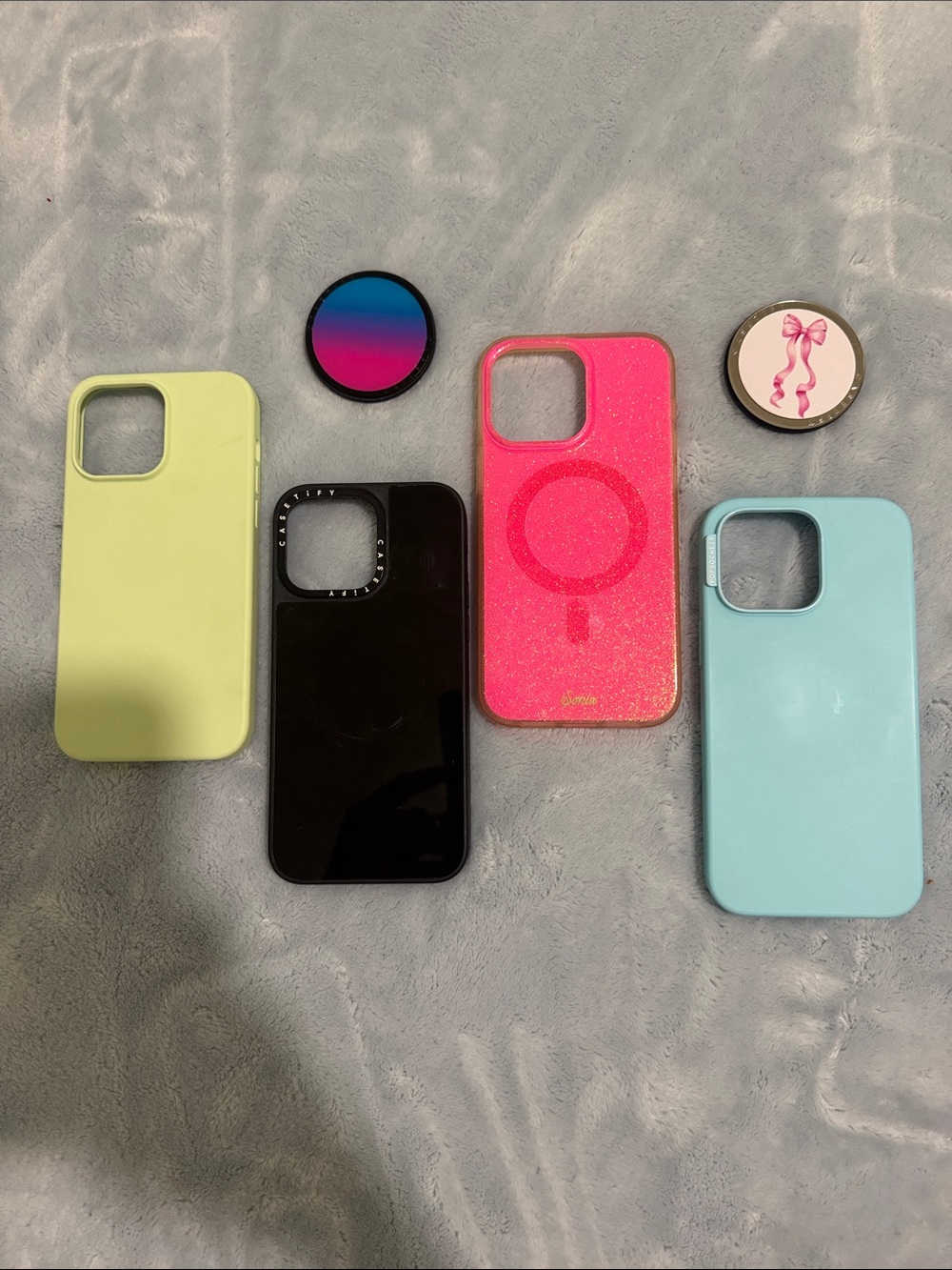Assorted Silicone & Glitter iPhone Cases - Pink, Black, Light Green, Light Blue